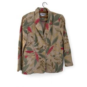 Alfred Dunner Women's 12 Petite Beige Floral Hawaiian Shacket Linen Rayon Blazer